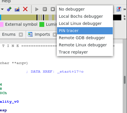 pin debugger select